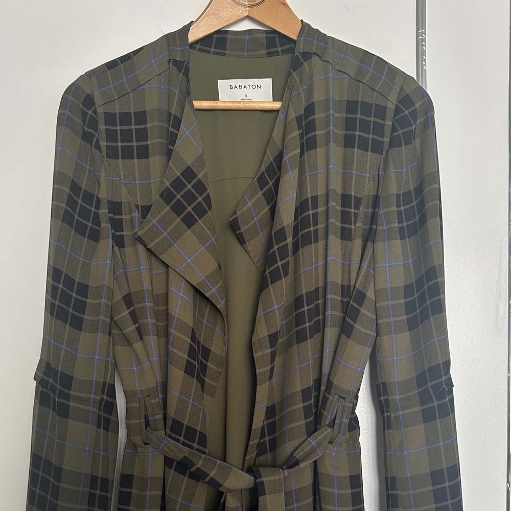 Babaton Checkered Coat in Brown and Blue, Size S